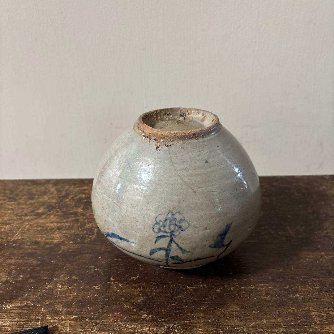 李朝壷　白磁　丸壷　塩笥壺　韓国オンギ.骨董品.スッカラ.アンティーク.立原正秋