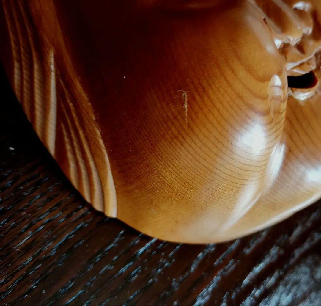 木製面　おかめ 　お多福　お福　木彫り　頬ぷっくり　鼻ぺちゃ　 エクボが可愛い面