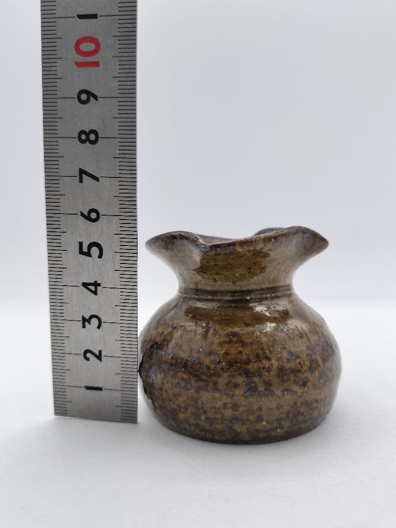 c411 蓋置 飴釉　砂金袋 志戸呂 廣前心斉 木箱 茶道具