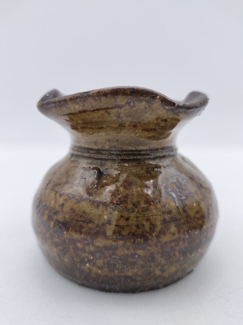 c411 蓋置 飴釉　砂金袋 志戸呂 廣前心斉 木箱 茶道具