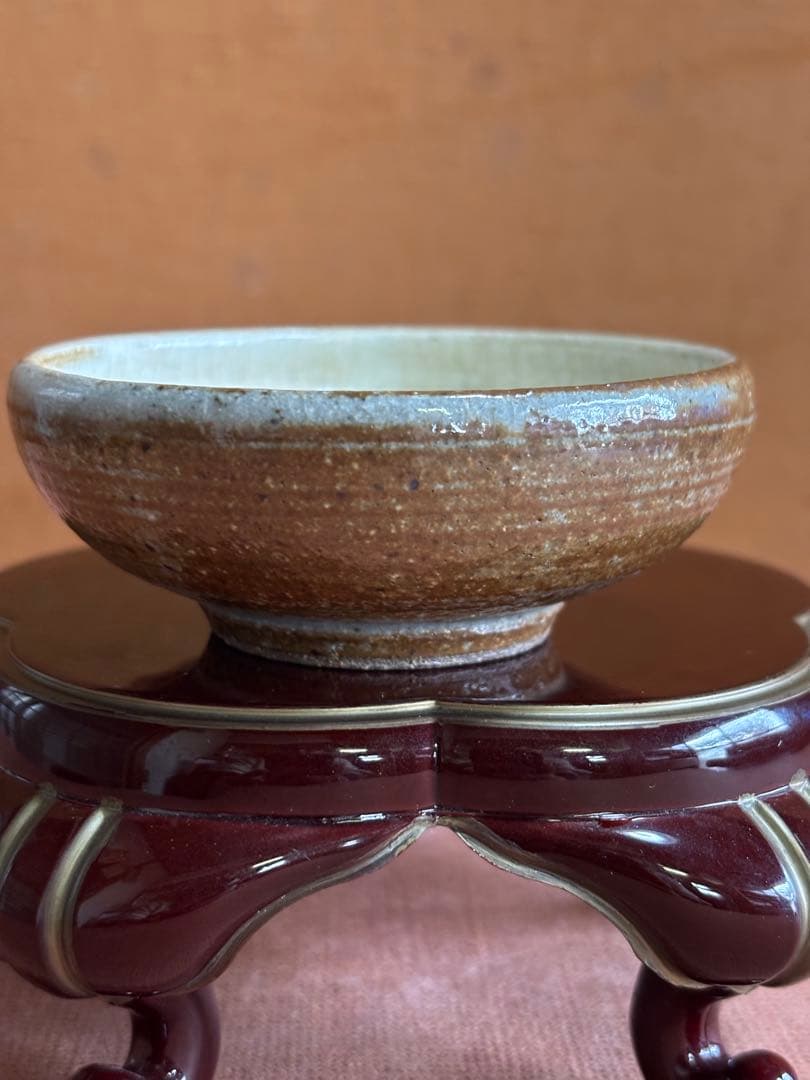 やまちゃん河井寛次郎作鉄釉染付丸鳳凰文平酒盃　検森の春の元日