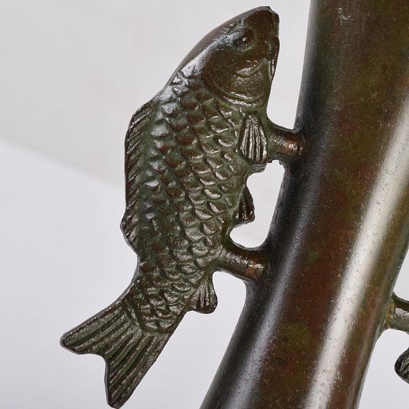 唐銅風炉師　黒瀬宗康作　唐銅　鯉耳花入　共箱　V　R8967