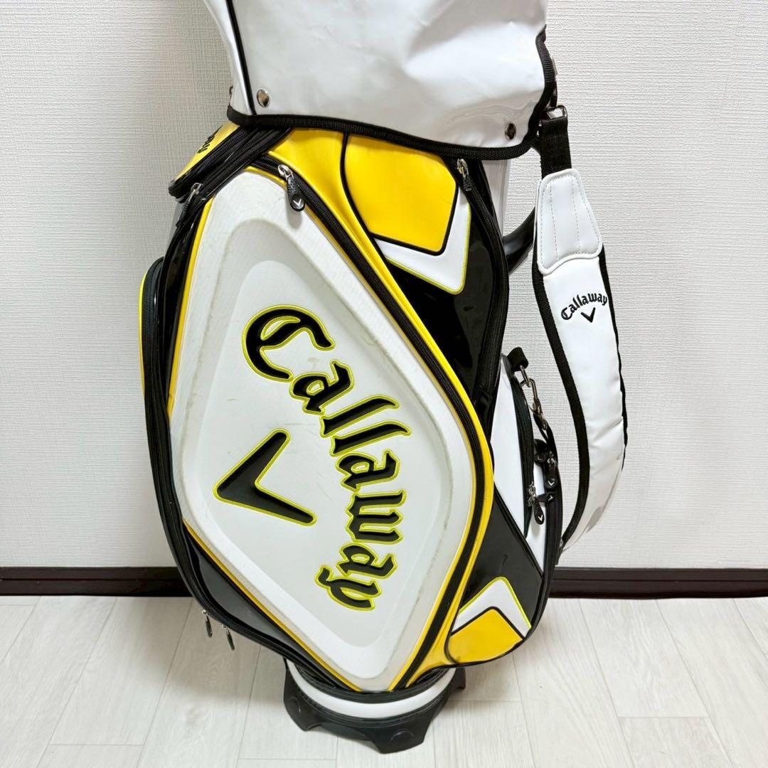キャロウェイ キャディバッグ 9型 ホワイト×イエロー フード付