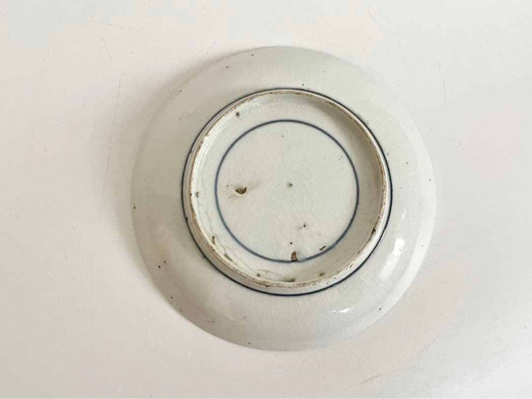 骨董　アンティーク　藍九谷　古九谷金銀彩　蛸唐草扇文　丸皿　五寸皿