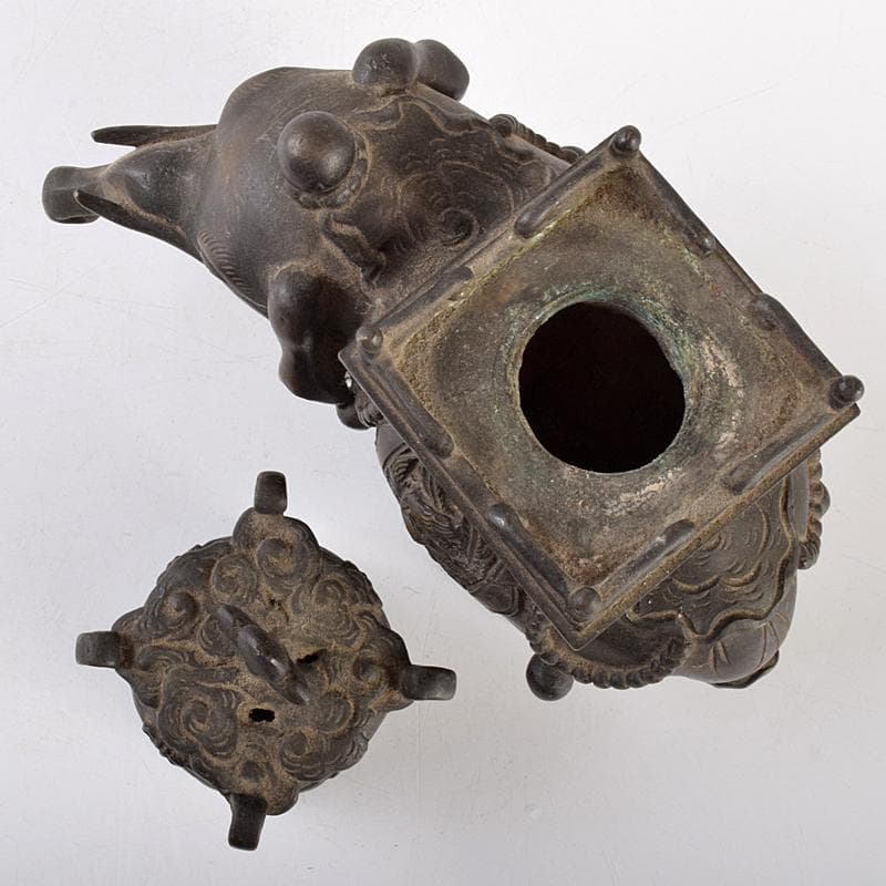 中国　古銅鍍金　象香炉　G　R5119