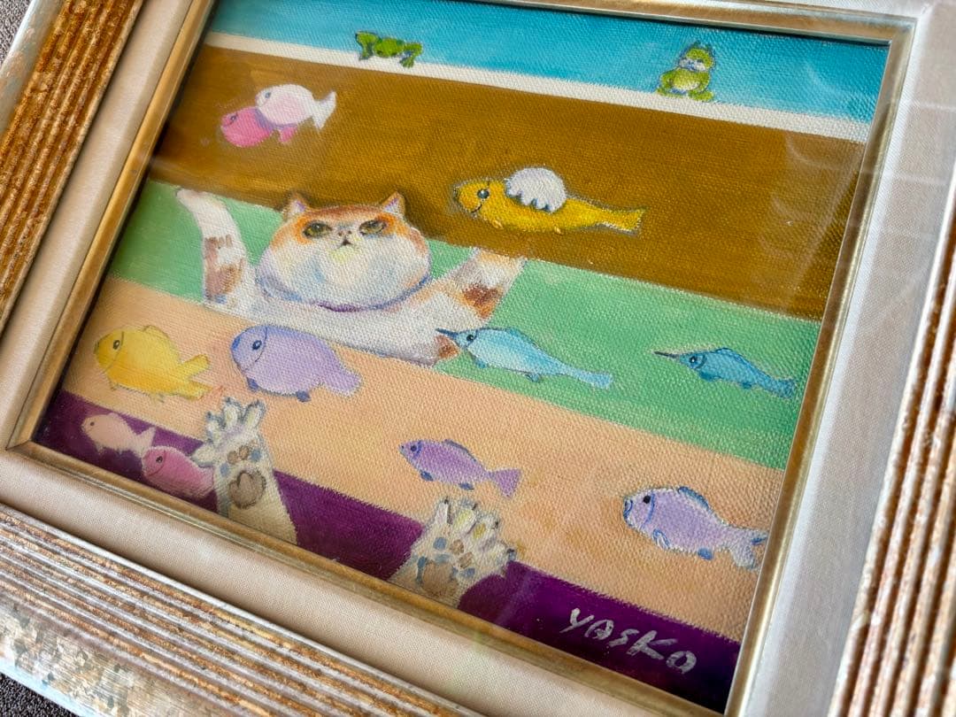 長嶺ヤスコ 猫の絵画 油彩画 フラメンコダンサー 直筆 オリジナル サイン有