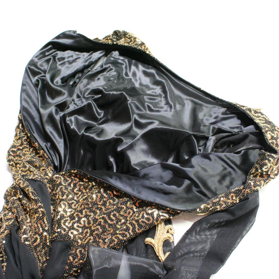 【美品 社交ダンス衣装】ワンピース ドレス 黒 ブラック 金 ゴールド 刺繍