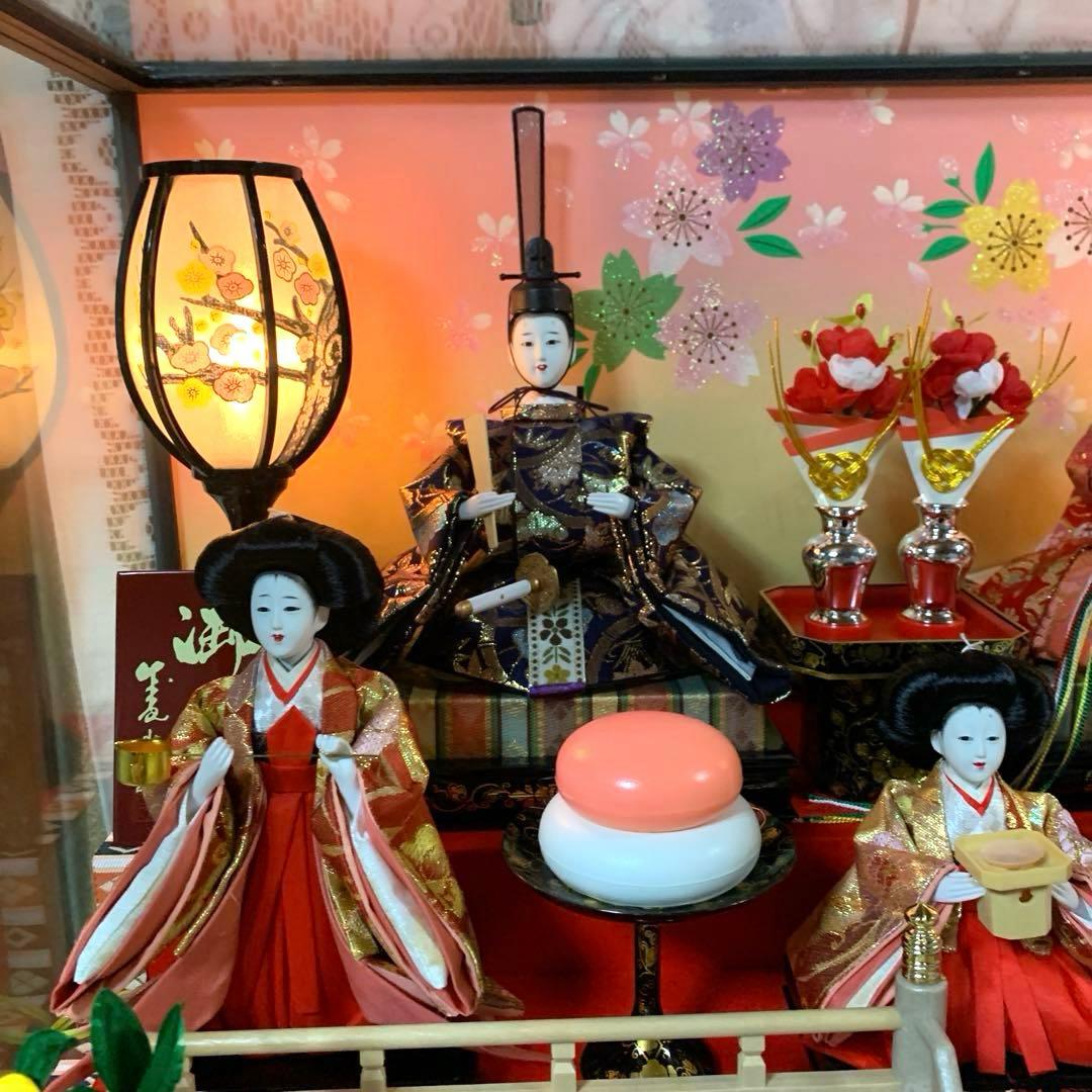 雛飾り　ガラスケース　雛人形　お内裏様　美品　オルゴール付　1368