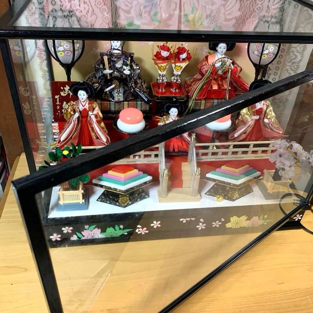 雛飾り　ガラスケース　雛人形　お内裏様　美品　オルゴール付　1368