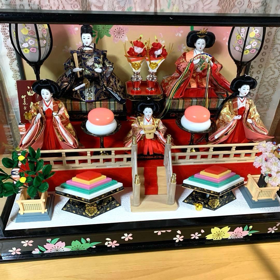 雛飾り　ガラスケース　雛人形　お内裏様　美品　オルゴール付　1368