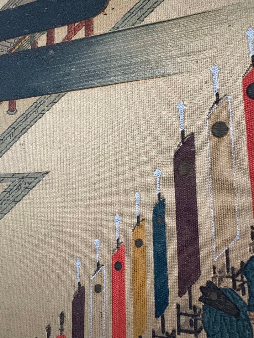 横額　機械刺繍？　御即位礼紫宸殿の儀の図　102cm×55cm