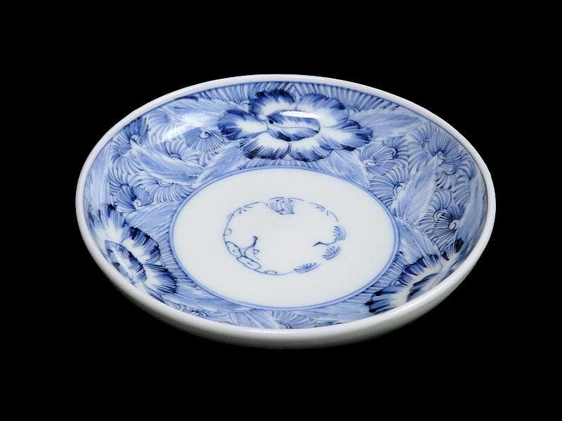 古伊万里　染付　線描き　草花紋の図　３寸半　手塩皿　２枚　E770AS-fbre