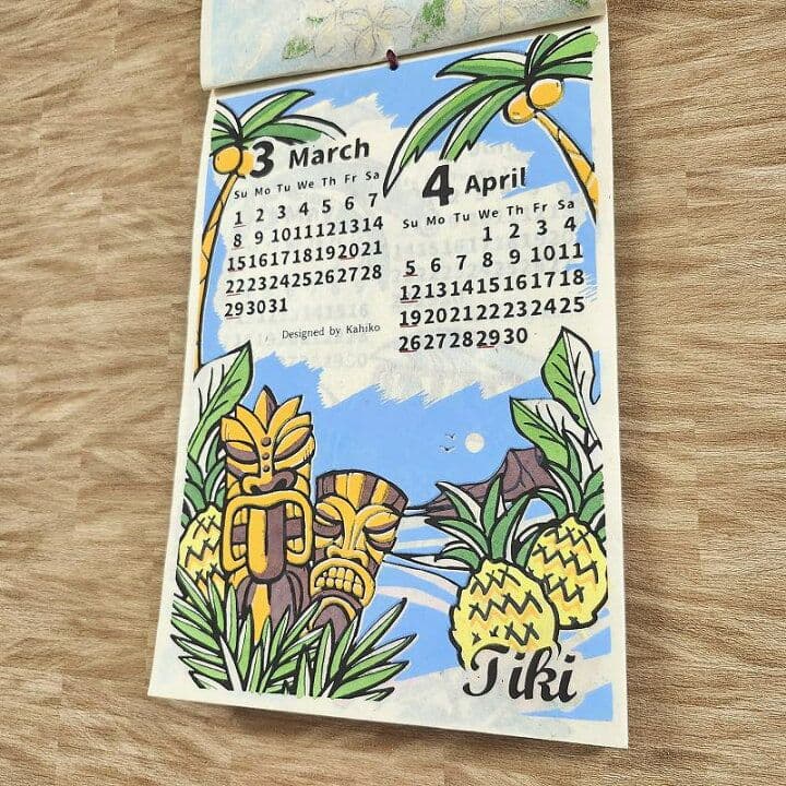 カレンダー】アロハ2025年 ハワイアン雑貨★ハンドメイド壁掛け手染め手すき紙