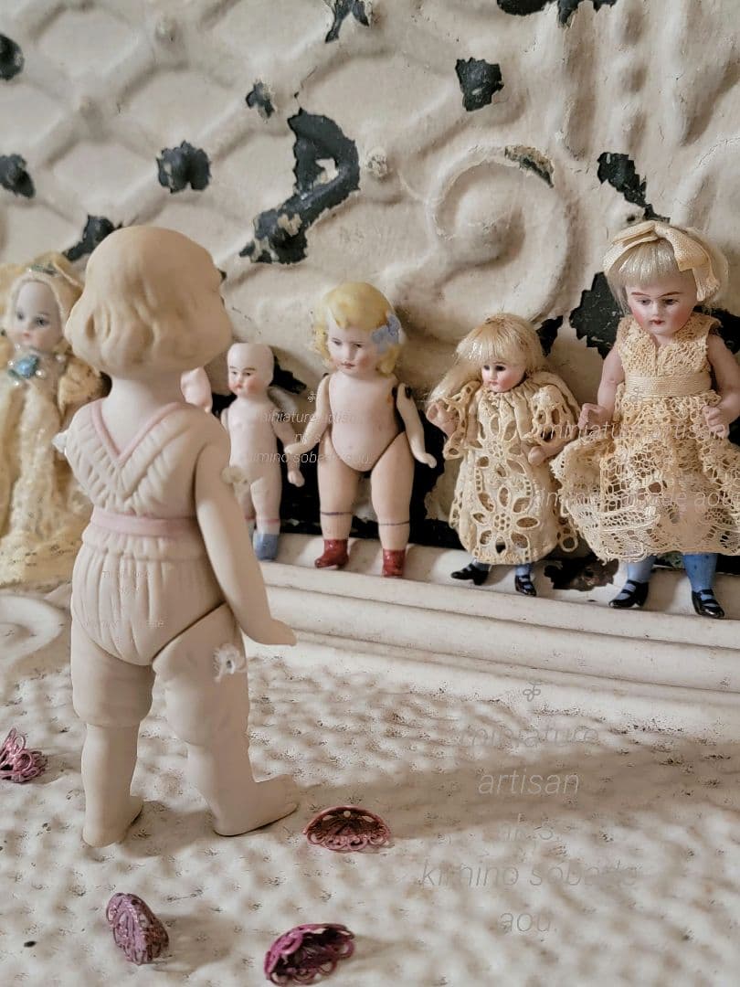 ▼ 超希少　ヴィンテージビスクドール　ピンクセイラー　リボン　手足ジョイント