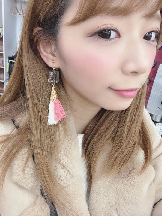 ツートンカラーの綺麗なタッセルとオリジナル作成牌のピアス　イヤリングです