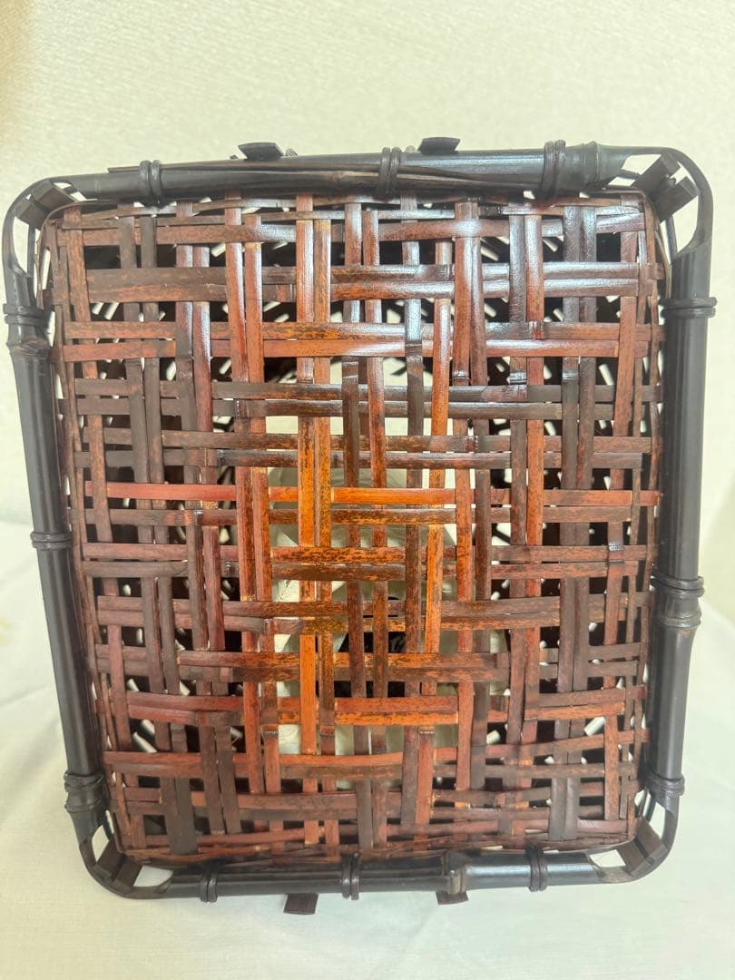 京竹工芸花籠　竹籠　花入　茶道具平安竹美斎　未使用