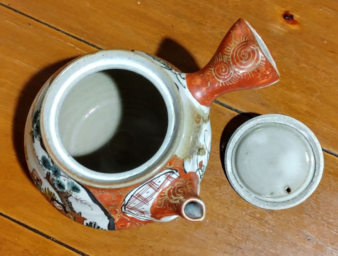 九谷焼 赤絵 金彩 人物 花絵 茶器セット 7点 明治時代物