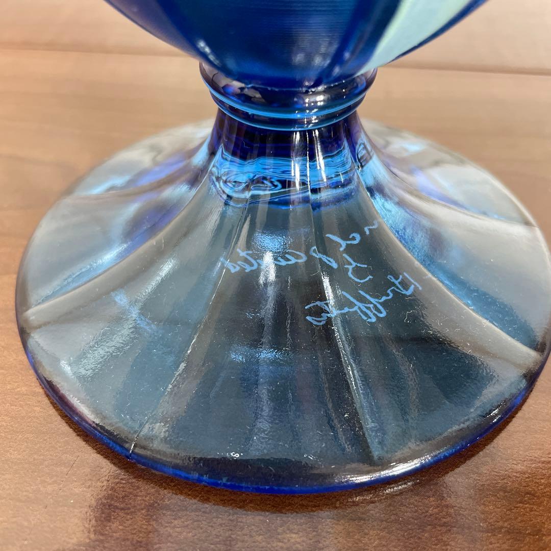 フェントン　ハンドペイント　ブルー チューリップ ガラス バスケット