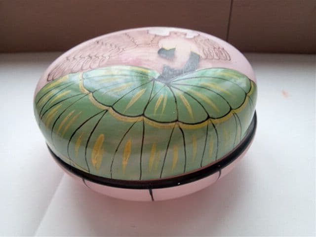 アンティーク　アールデコ　ヌーヴォー　ガラスのパフケース　小物入れ　化粧小物