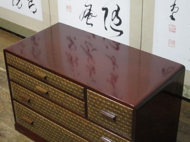 皇室献上品 伝統工芸 箱根寄木細工 木象嵌 麻の葉文様 民芸 箪笥 26万円