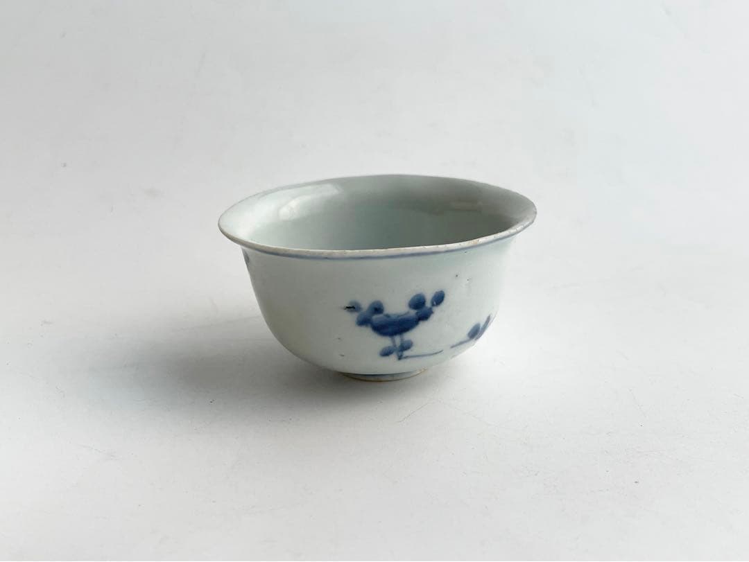 骨董　アンティーク　古染付　なずな文様　薺　染付　盃　杯　猪口　煎茶碗　中国骨董