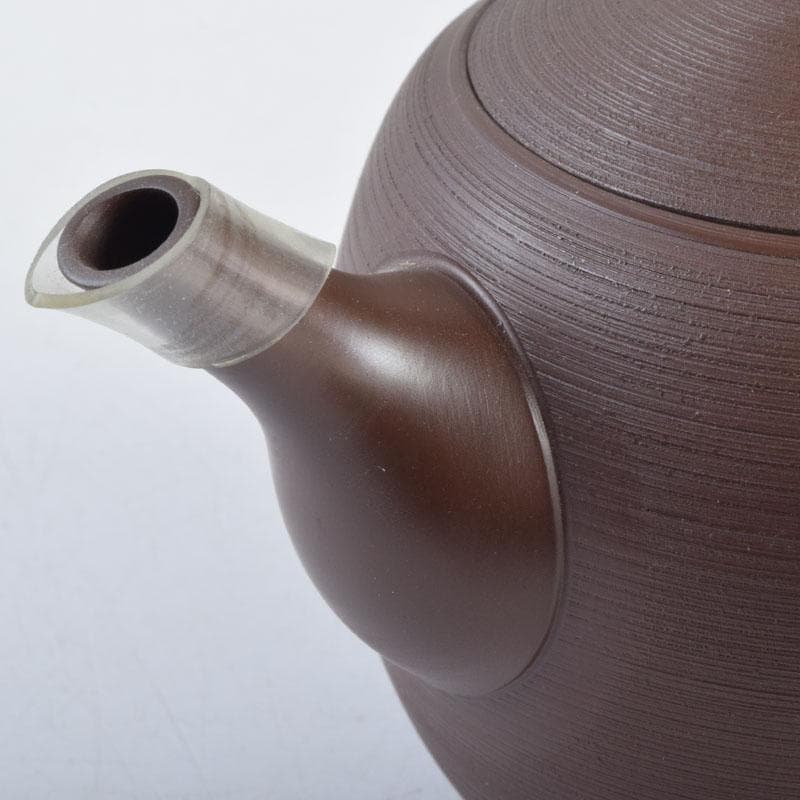 煎茶道具　常滑焼　光松作　朱泥　花草刻　横手急須　V　8655