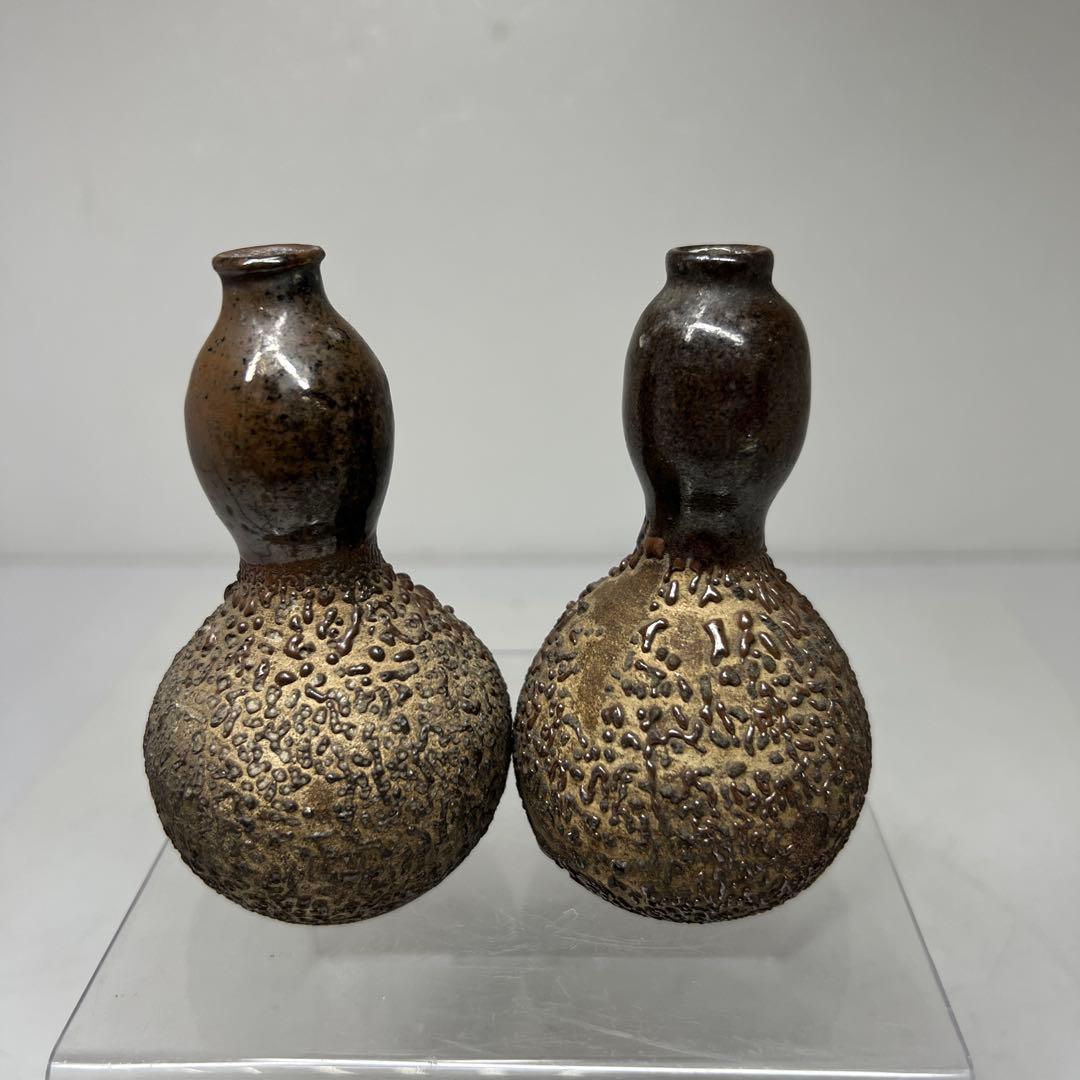 江戸時代　古相馬焼　瓢箪型花器一対　高さ約9㎝　東里7-0702⭐︎2F