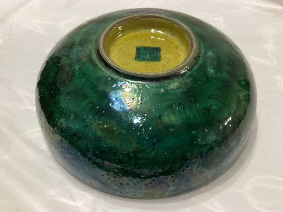 古九谷青手唐絵見付鉢　江戸時代　緑角福　獅子に牡丹紋　再興九谷　骨董　美品希少品