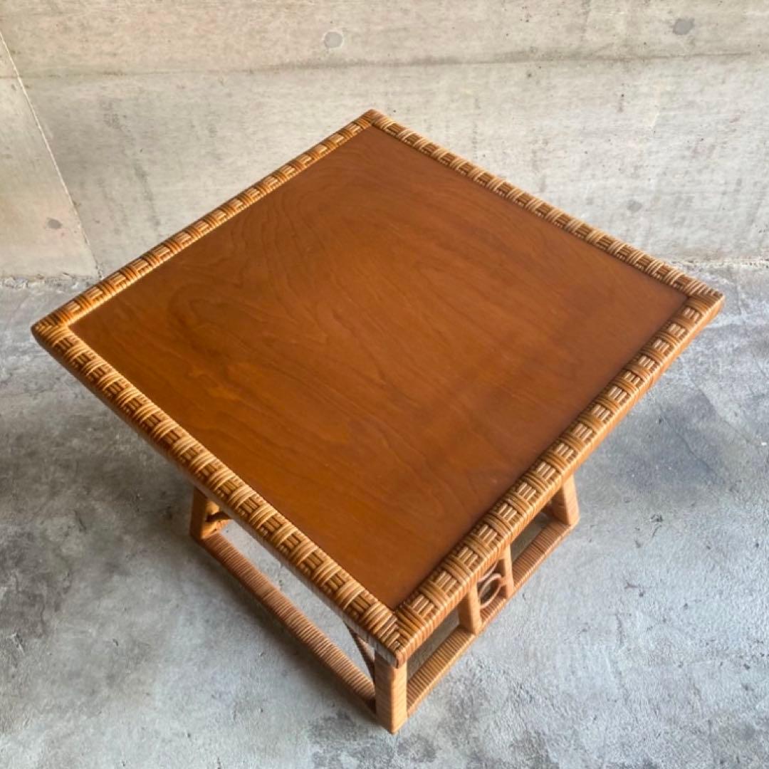 籐 ラタン 木製 コーヒーテーブル カフェ 机 スクエア レトロ ビンテージ
