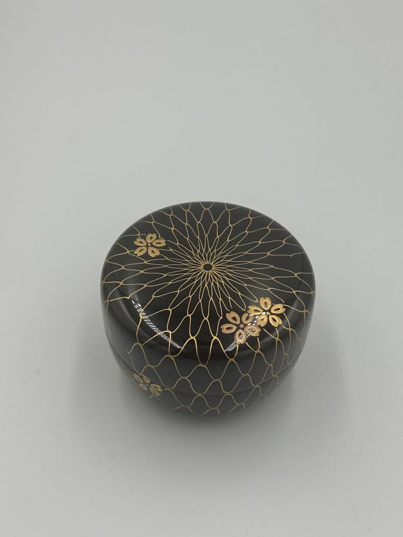 溜塗　網目桜　平棗　松峰作