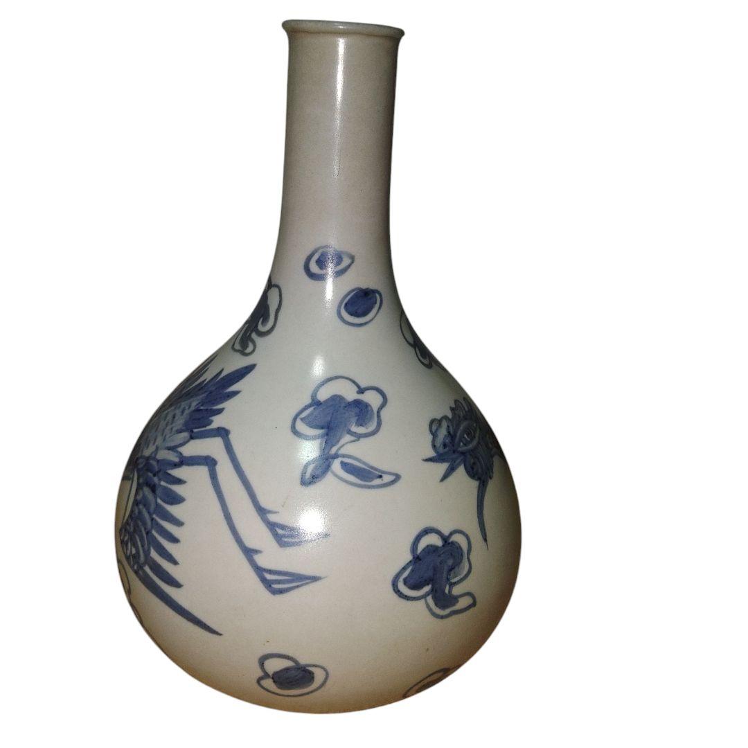 李朝　鳳凰文染付鶴首徳利　　花瓶　朝鮮美術