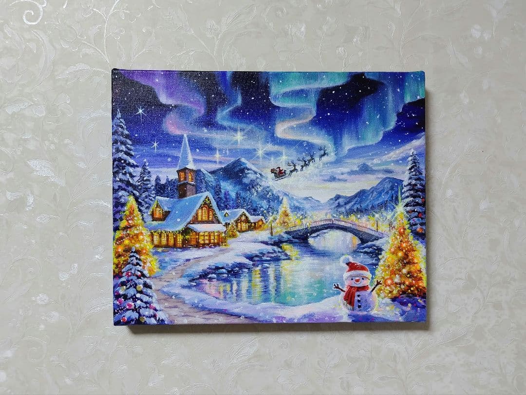 ♡*)様 【オーロラの夜】アクリル画 F3 風景画 絵画