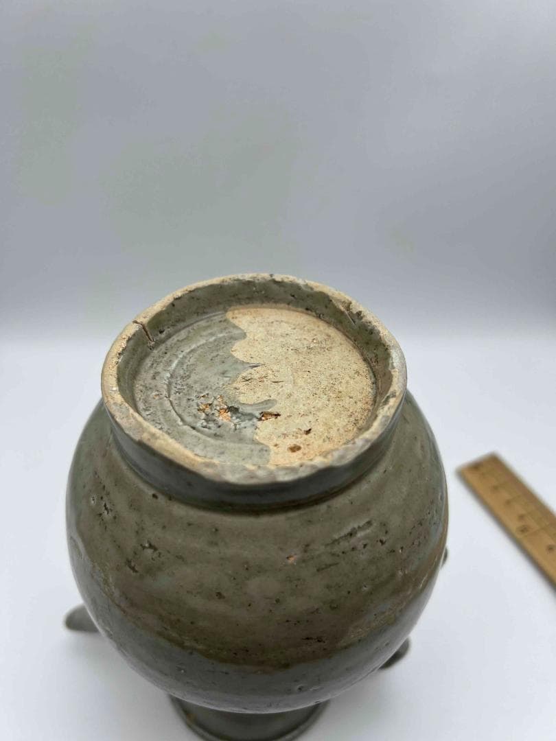 北宋時代　青磁弦紋水注　越州窯　水滴　水指　水差し　茶道具(C-68)