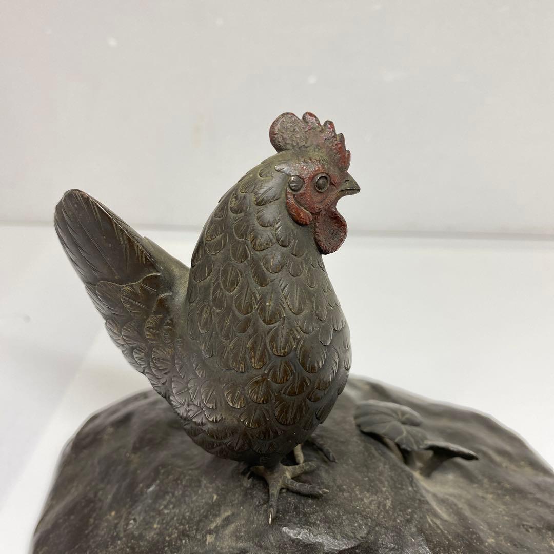 専用　押本清司　銅製　彩色　双鶏　「清司作」　2255g 東さ7-0425☆2F