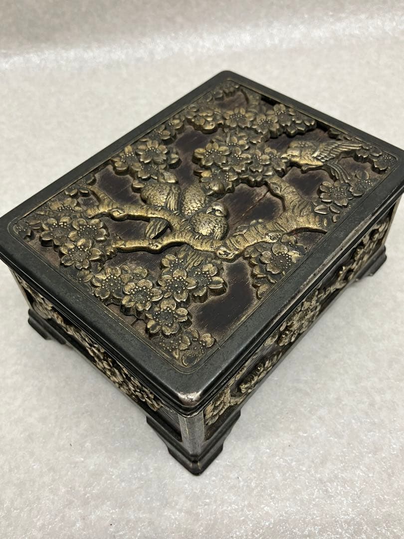 アンティーク　タバコケース　煙草入れ　昭和初期　花鳥図　小箱