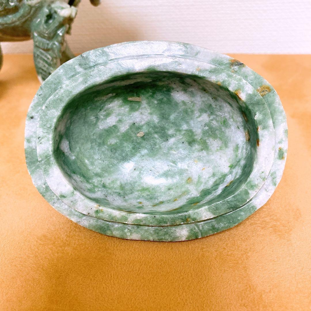 翡翠　置物 龍 彫刻 蓋付き 香炉 玉石 天然石 ヒスイ 砡 【985g】