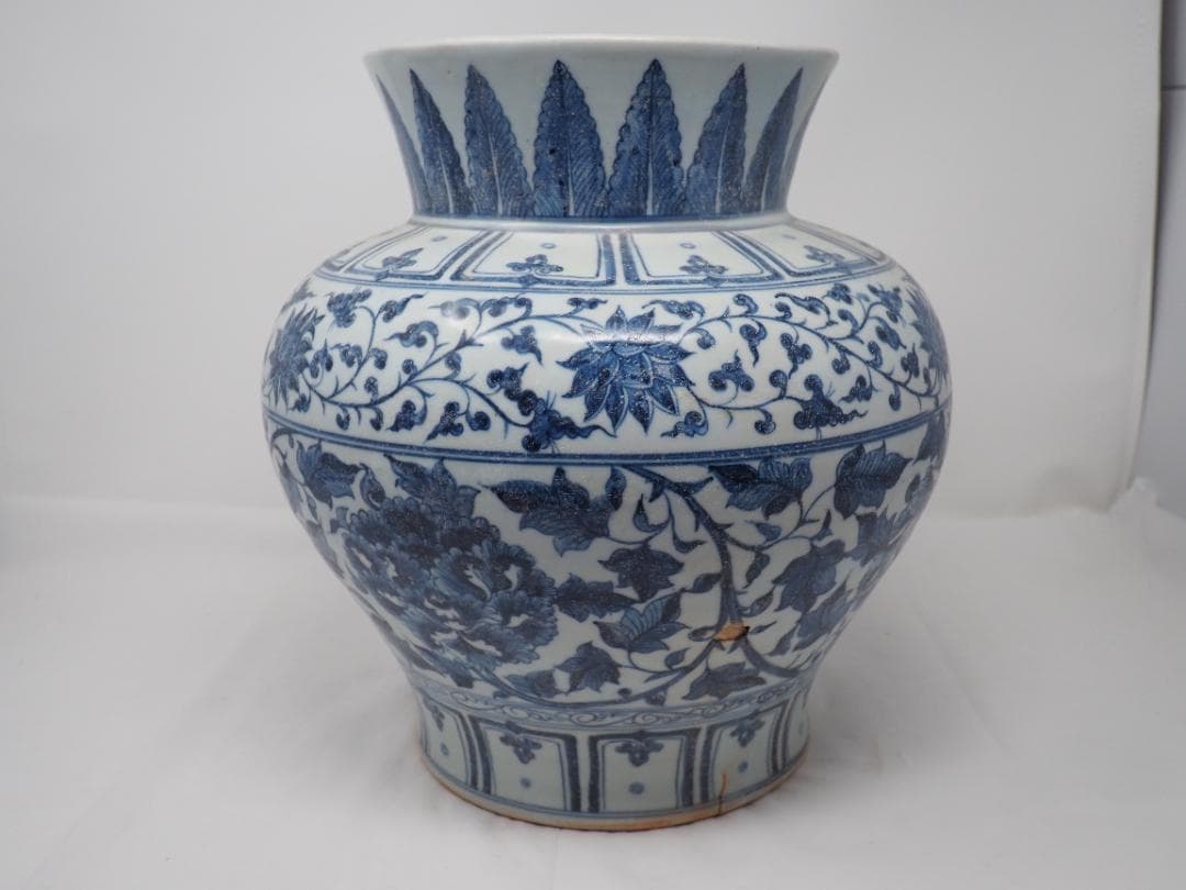 染付　花瓶　花柄　カケ　中国　-SO