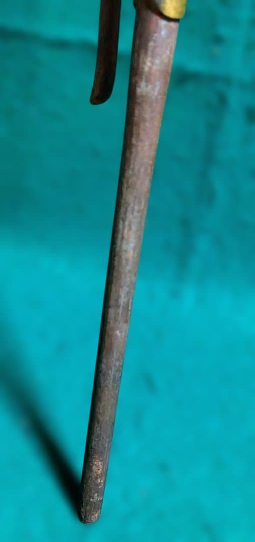 真鍮と鉄製のフック付き棒 　十手　時代物