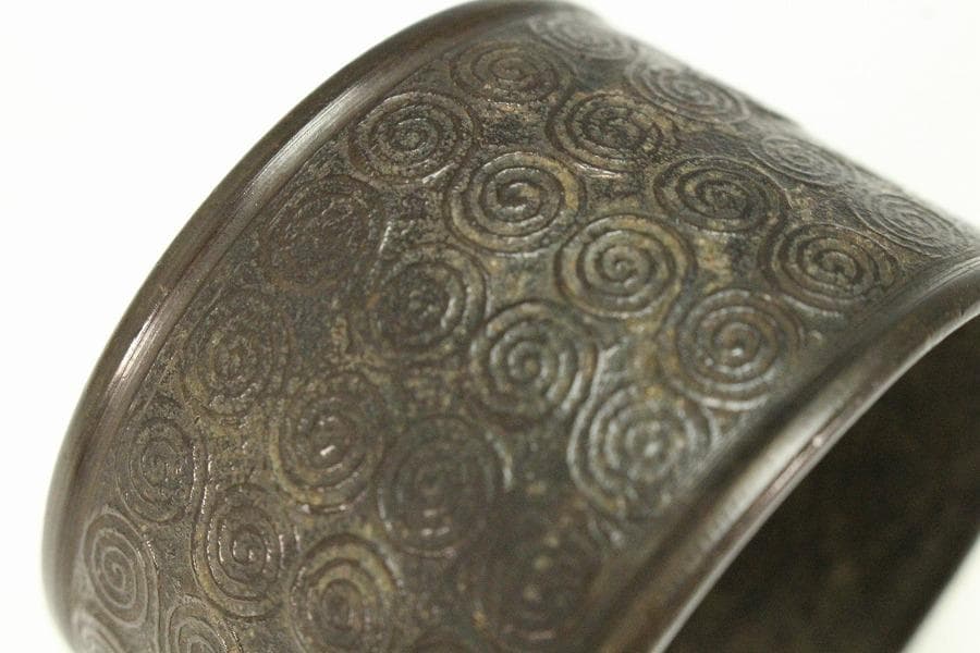 茶道具 古銅 渦模様 蓋置 時代箱 希少(K-XA864)