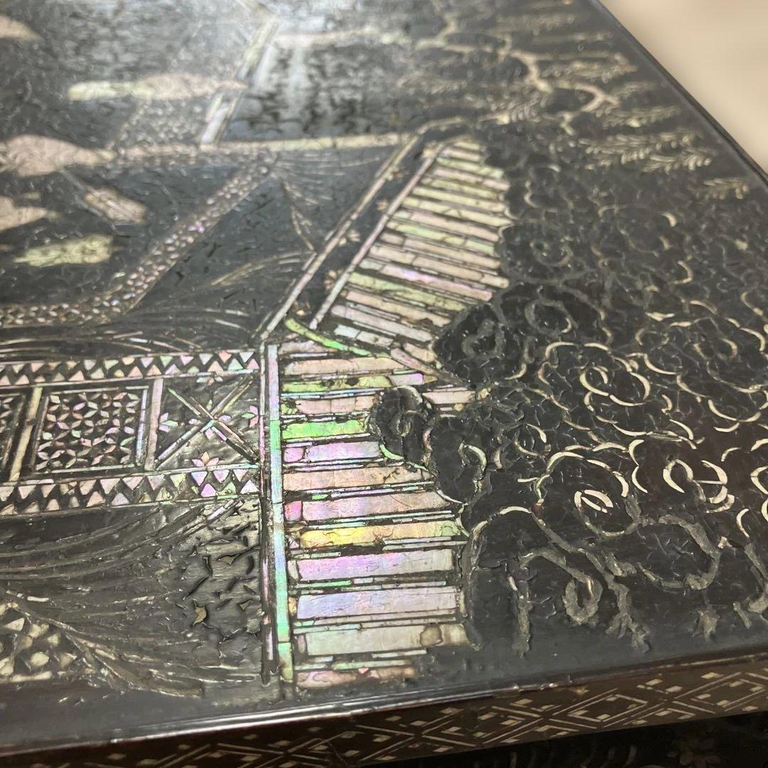 螺鈿細工　平卓　香炉台　花台　飾り台　木製　中国古玩　唐物　人物　骨董品