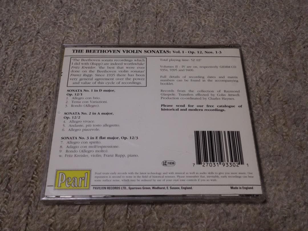 pearl クライスラー　ベートーヴェン　Vio.ソナタ　全集