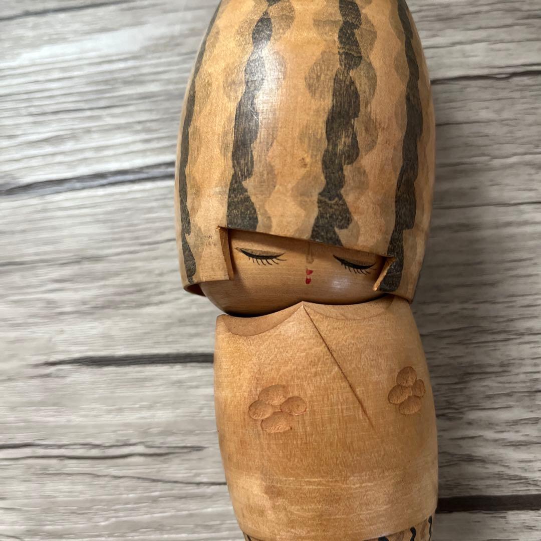 波模様の木製こけし 約16.5cm