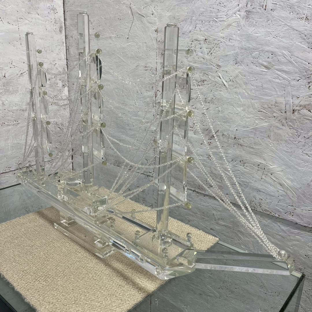 【直接引取限定】 ガラス帆船 ケース付き 置物 模型 オブジェ A1062