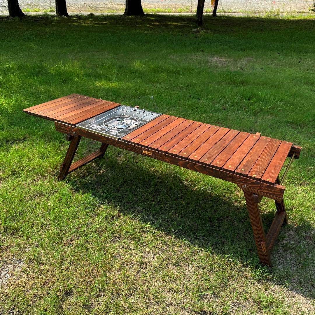 折りたたみローテーブル キャンプテーブル フラットバーナーigtテーブル真鍮ギア