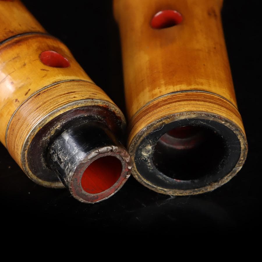 Y3273-3 琴古流 尺八 隆風銘 銀三線 全長48㎝ 竹製 　EE