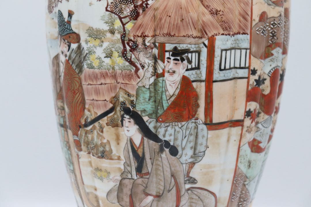 江戸　加賀国九谷造　赤絵灯籠型瓶　人物紋　高さ約35cm 送料込み250723