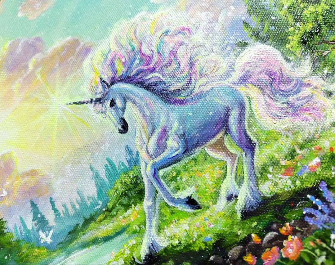琥*ん様 【ユニコーン】アクリル画 F3 風景画 絵画