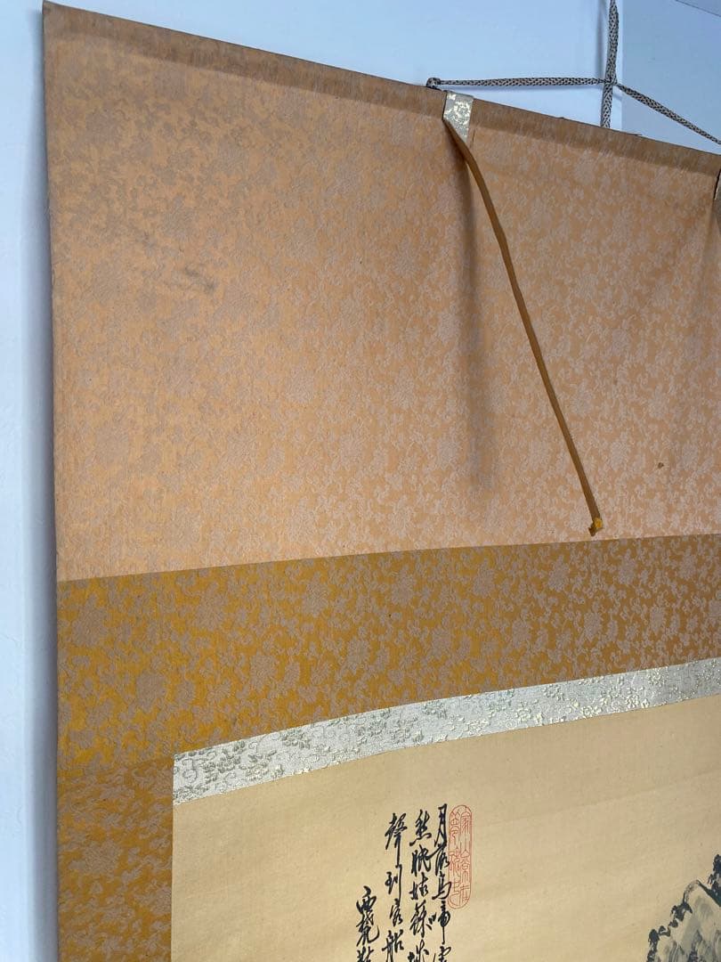 中国書画 民国画家　黄省三　筆 楓橋夜泊図　絹本水墨 山水画賛