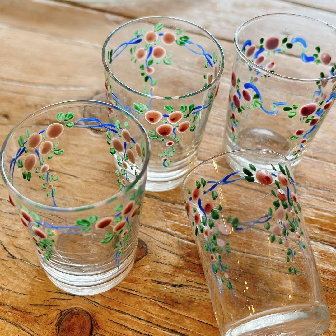 エナメル手描きの花柄が可愛いリキュールグラスSET