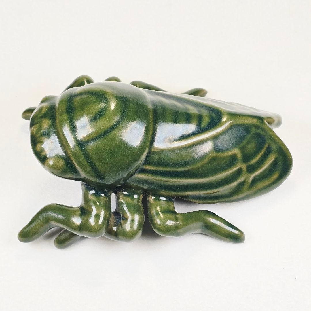 古美術 中国古磁 古越窯 秘色青磁 手彫 セミ 大型置物 風水開運観賞物 美品